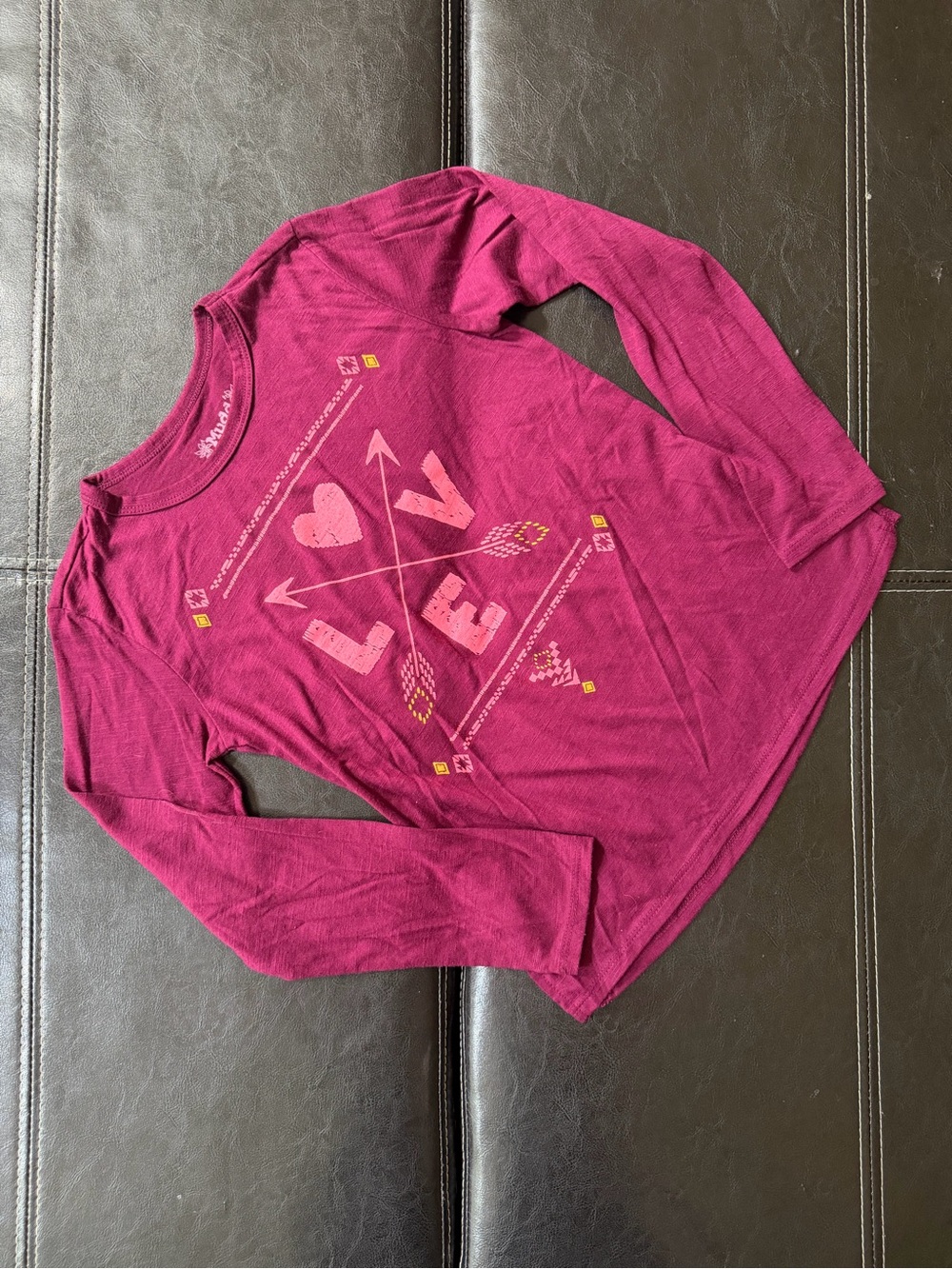 Mudd - Girl’s Burgundy Long-Sleeve Tee with LOVE Arrow Graphic